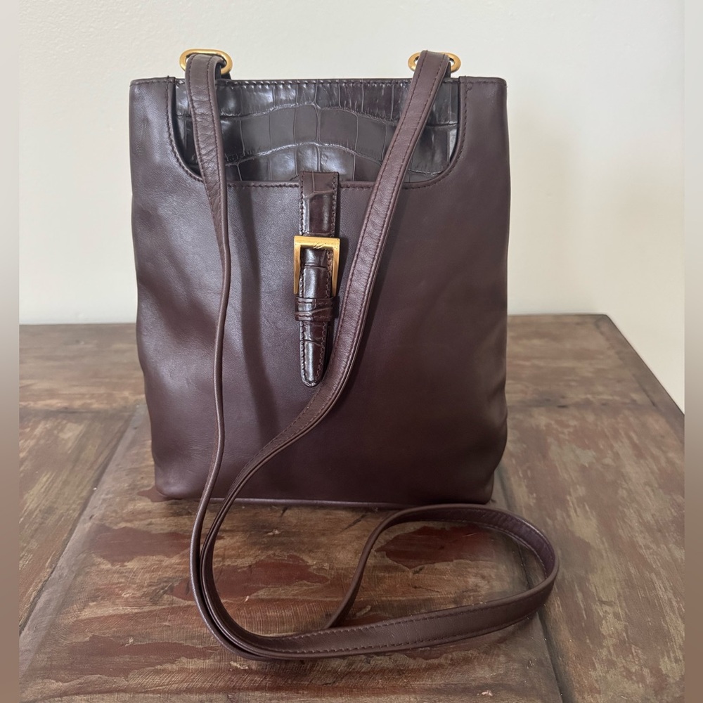 Vintage Leather Co Liz Claiborne brown purse shoulder bag croc detail‎ women’s - Picture 3 of 11